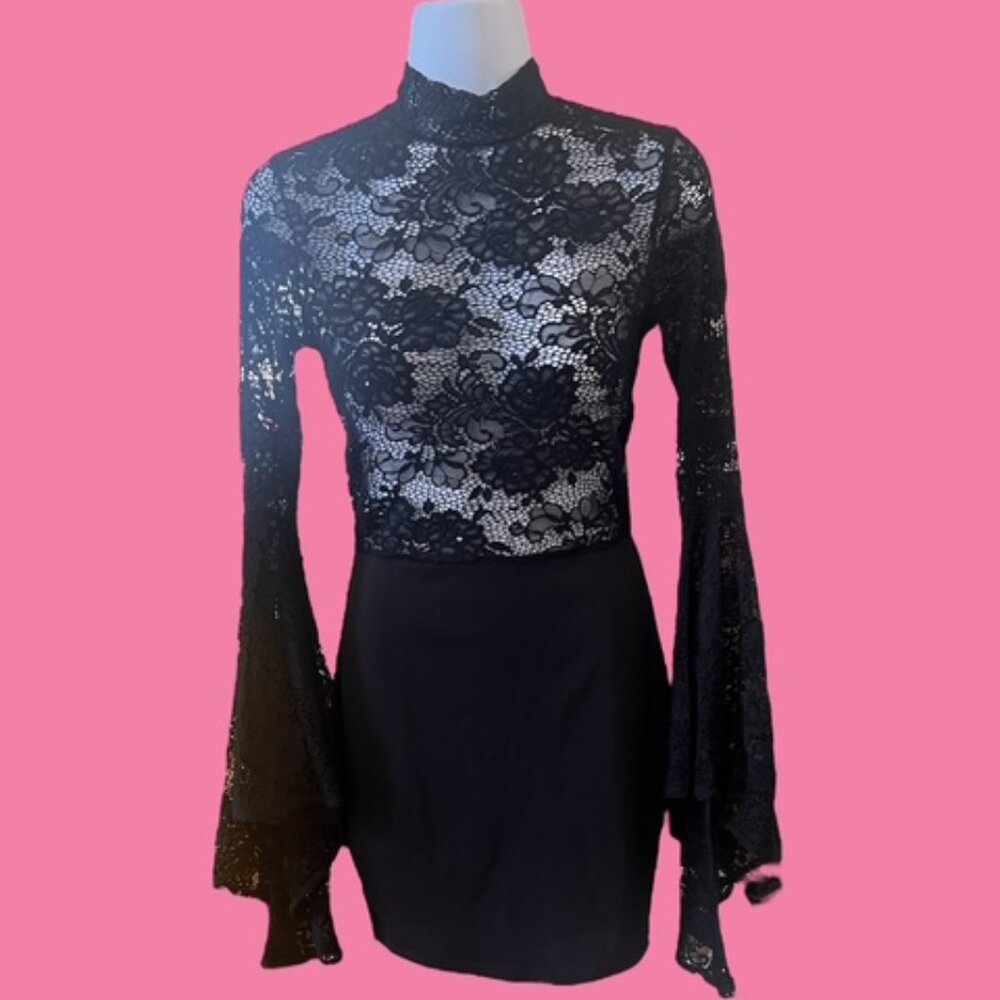 WINDSOR Long Sleeve Lace Mini Dress - Picture 2 of 9